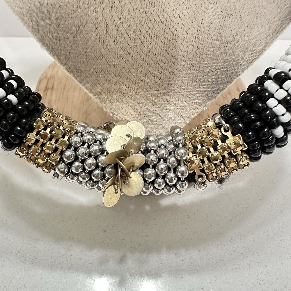 Chico's "Farrah" Black/Gold/White/Silver Beaded‎ Chain Mixed Media Necklace - Picture 5 of 7